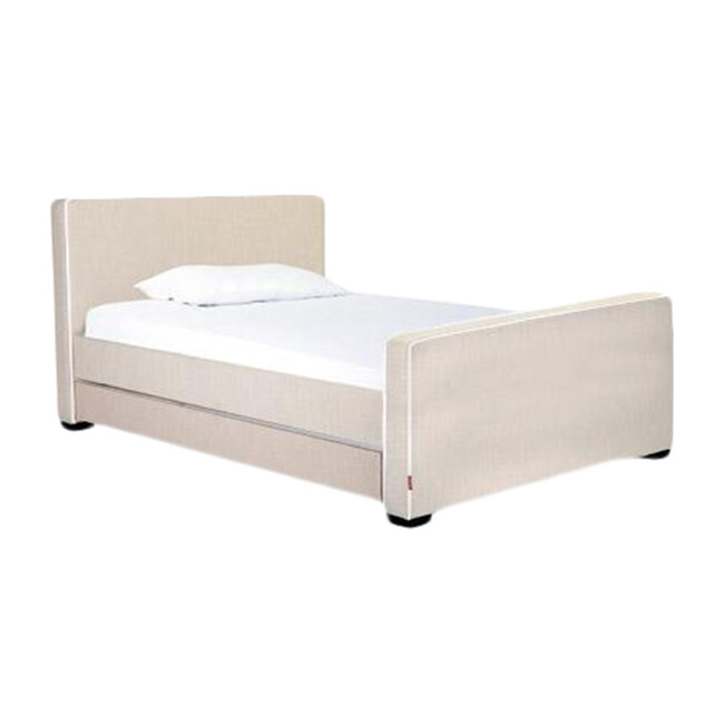 Dorma High Headboard Trundle Bed, Sand Microfiber & Walnut Frame