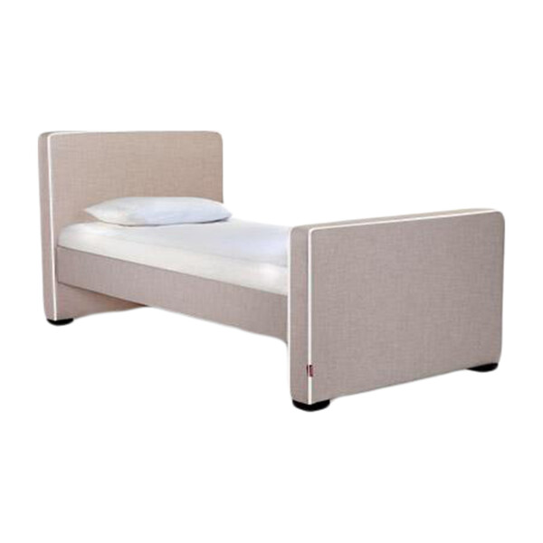 Dorma High Headboard Bed, Sand Microfiber & Walnut Frame Monte Beds