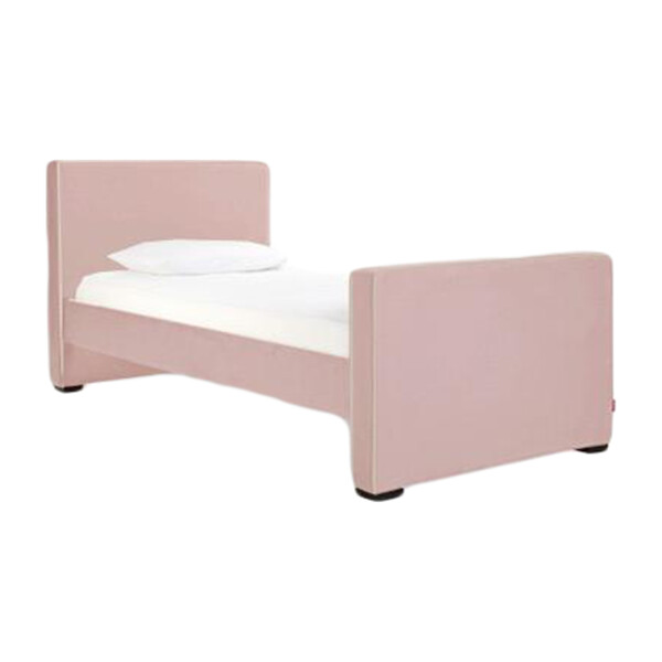 Dorma High Headboard Bed, Blush Linen & Walnut Frame Monte Beds