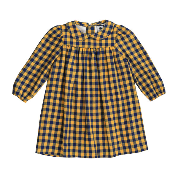 Ginny Peter Pan Collar Dress, Marigold & Navy Buffalo Check - Busy Bees ...